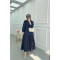 Sare Fashion Hidden Button Balloon Sleeve Shirt Navy Blue