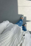 Sare Fashion White Seersucker Patterned Tied Kimono