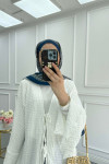 Sare Fashion White Seersucker Patterned Tied Kimono