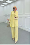 Sare Fashion Embossed Patterned Two Piece Suit Yellow