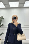 Sare Fashion Gold Buttoned (Lined) Skirt Suit Navy Blue Sare Fashion Gold Buttoned (Lined) Skirt Suit Navy Blue