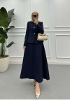 Sare Fashion Gold Buttoned (Lined) Skirt Suit Navy Blue