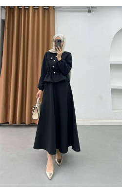 Sare Fashion Mango Set with Gold Buttons and Peter Pan Collar, Black