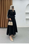 Sare Fashion Mango Set with Gold Buttons and Peter Pan Collar, Black