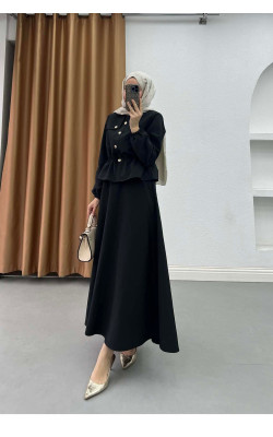 Sare Fashion Mango Set with Gold Buttons and Peter Pan Collar, Black