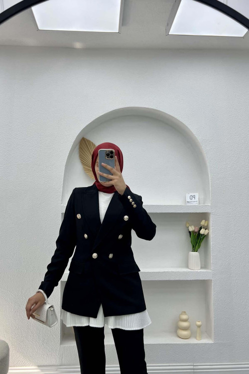Gold Buttoned Jacket Set Black