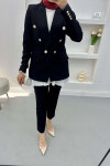 Gold Buttoned Jacket Set Black