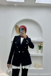 Gold Buttoned Jacket Set Black