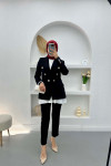 Gold Buttoned Jacket Set Black