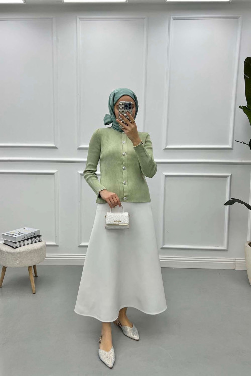 Gold Buttoned Cardigan Mint Green