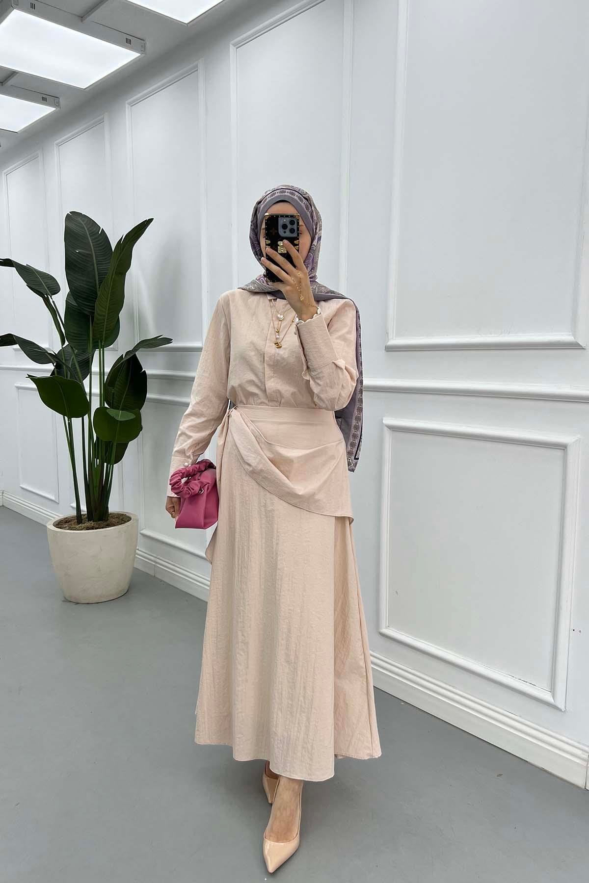 Sare Fashion Shirt Body Skirt Tie Set Beige