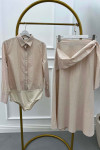 Sare Fashion Shirt Body Skirt Tie Set Beige