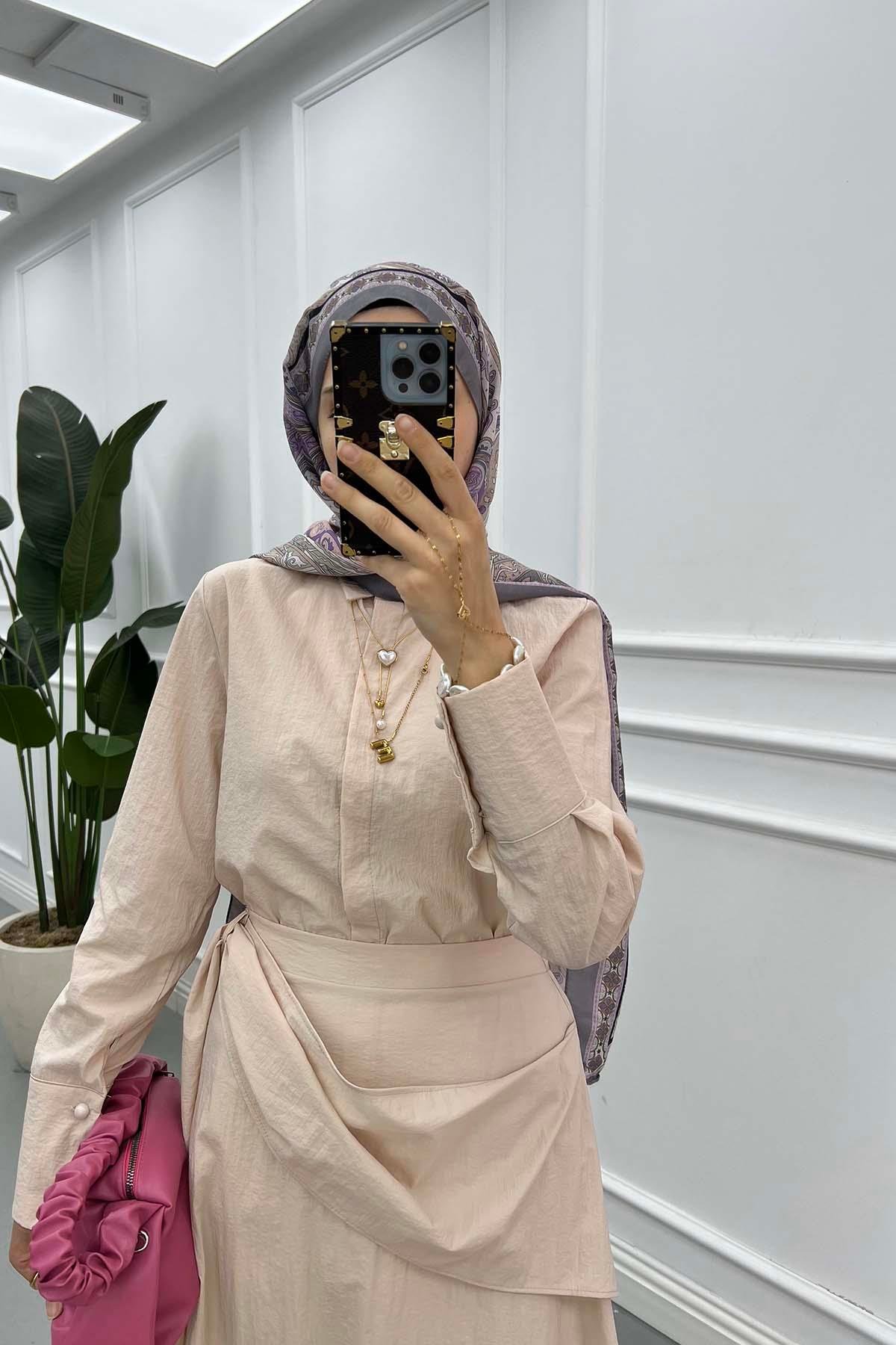 Sare Fashion Shirt Body Skirt Tie Set Beige