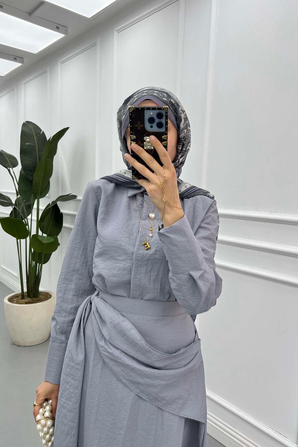 Sare Fashion Shirt Body Skirt Tie Set Gray