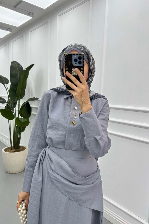 Sare Fashion Shirt Body Skirt Tie Set Gray