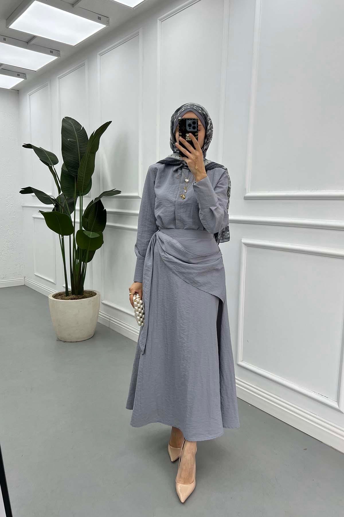 Sare Fashion Shirt Body Skirt Tie Set Gray