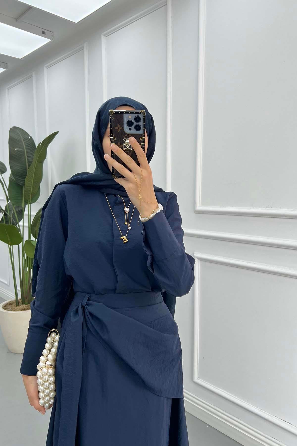 Sare Fashion Shirt Body Skirt Tie Suit Navy Blue