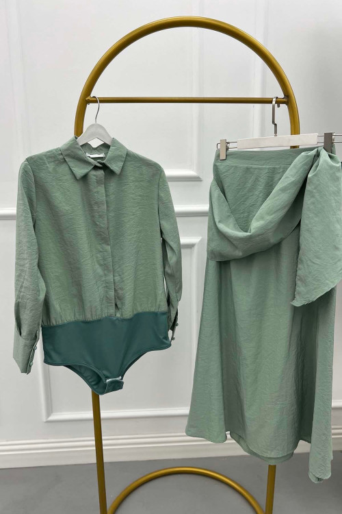 Sare Fashion Shirt Body Skirt Tie Set Mint