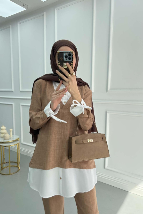 Shirt Detail Suit Brown
