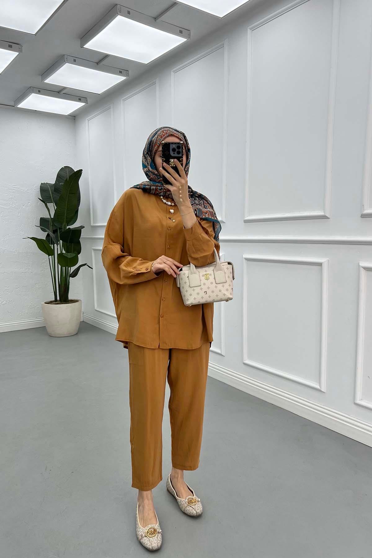 Sare Fashion Shirt Trousers Suit Brown