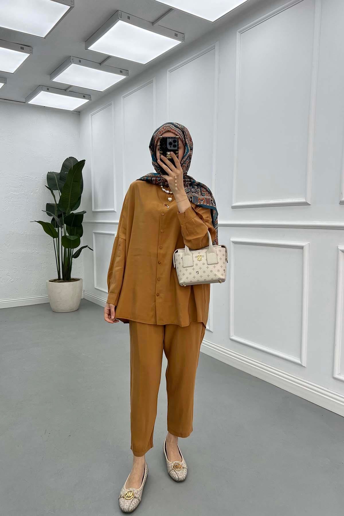 Sare Fashion Shirt Trousers Suit Brown