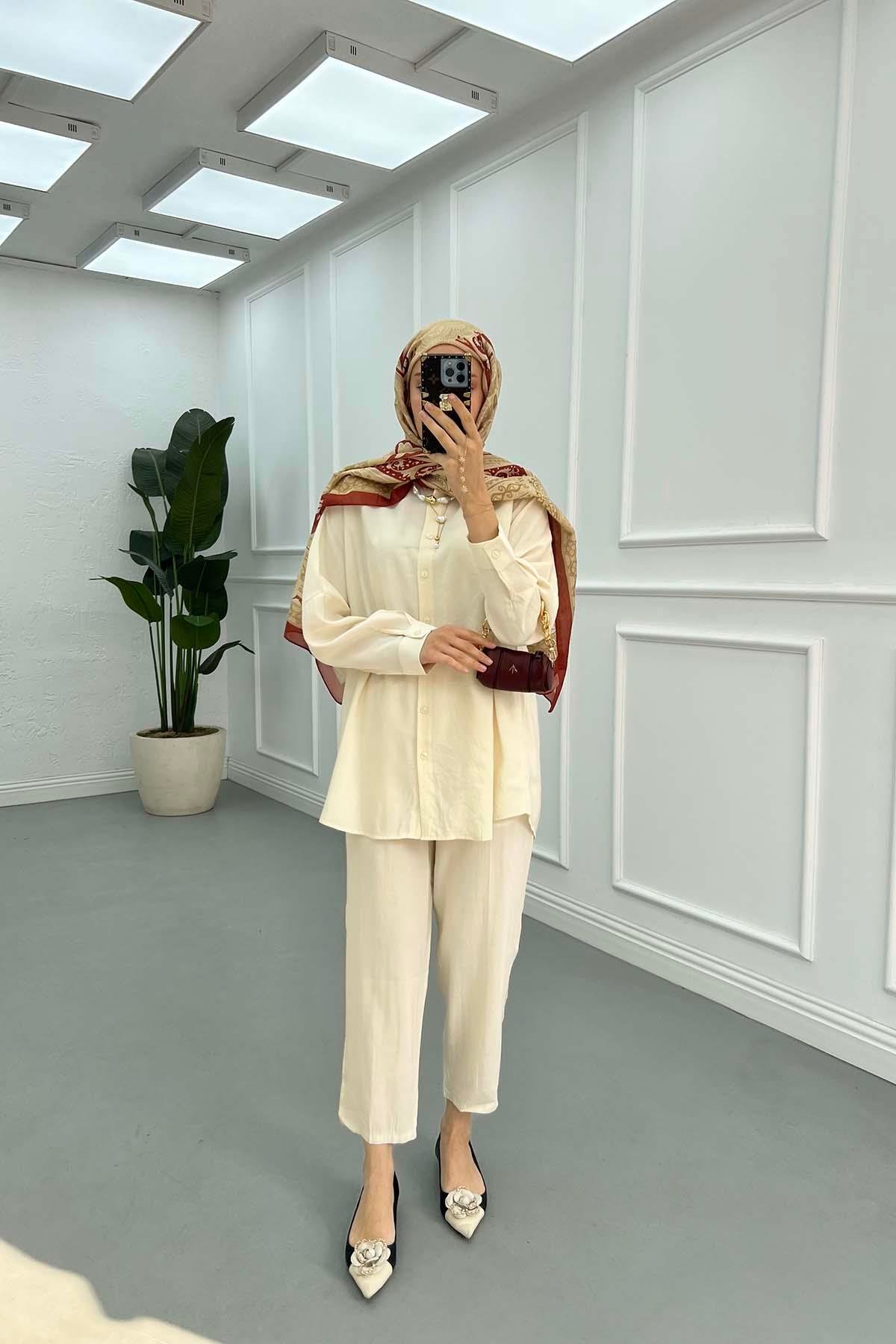 Sare Fashion Shirt Trousers Set Cream