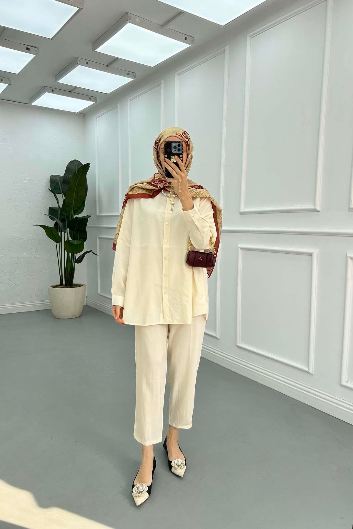 Sare Fashion Shirt Trousers Set Cream