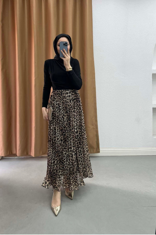 Sare Fashion Grosgrain Cut Leopard Print Chiffon Skirt Leopard