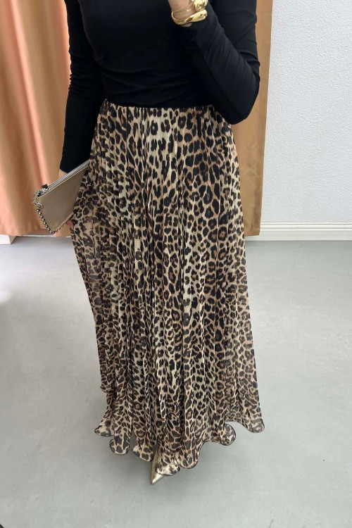 Sare Fashion Grosgrain Cut Leopard Print Chiffon Skirt Leopard
