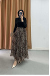 Sare Fashion Grosgrain Cut Leopard Print Chiffon Skirt Leopard
