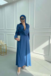 Textured Dress with Rose Brooch Indigo