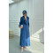 Textured Dress with Rose Brooch Indigo