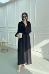 Textured Dress with Rose Brooch Black