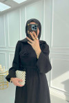 Textured Dress with Rose Brooch Black