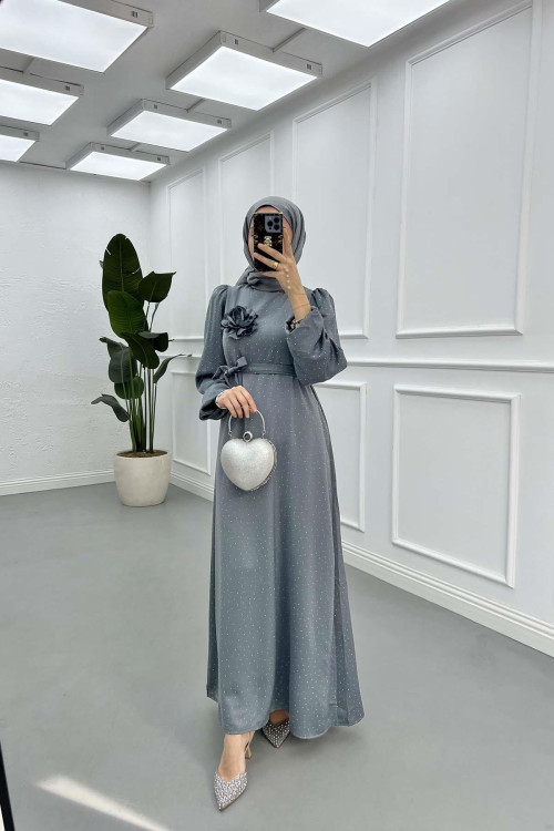 Sare Fashion Rose Brooch Stone Dress Gray