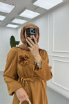Sare Fashion Rose Brooch Stone Dress Brown