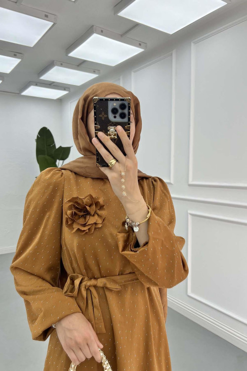 Sare Fashion Rose Brooch Stone Dress Brown