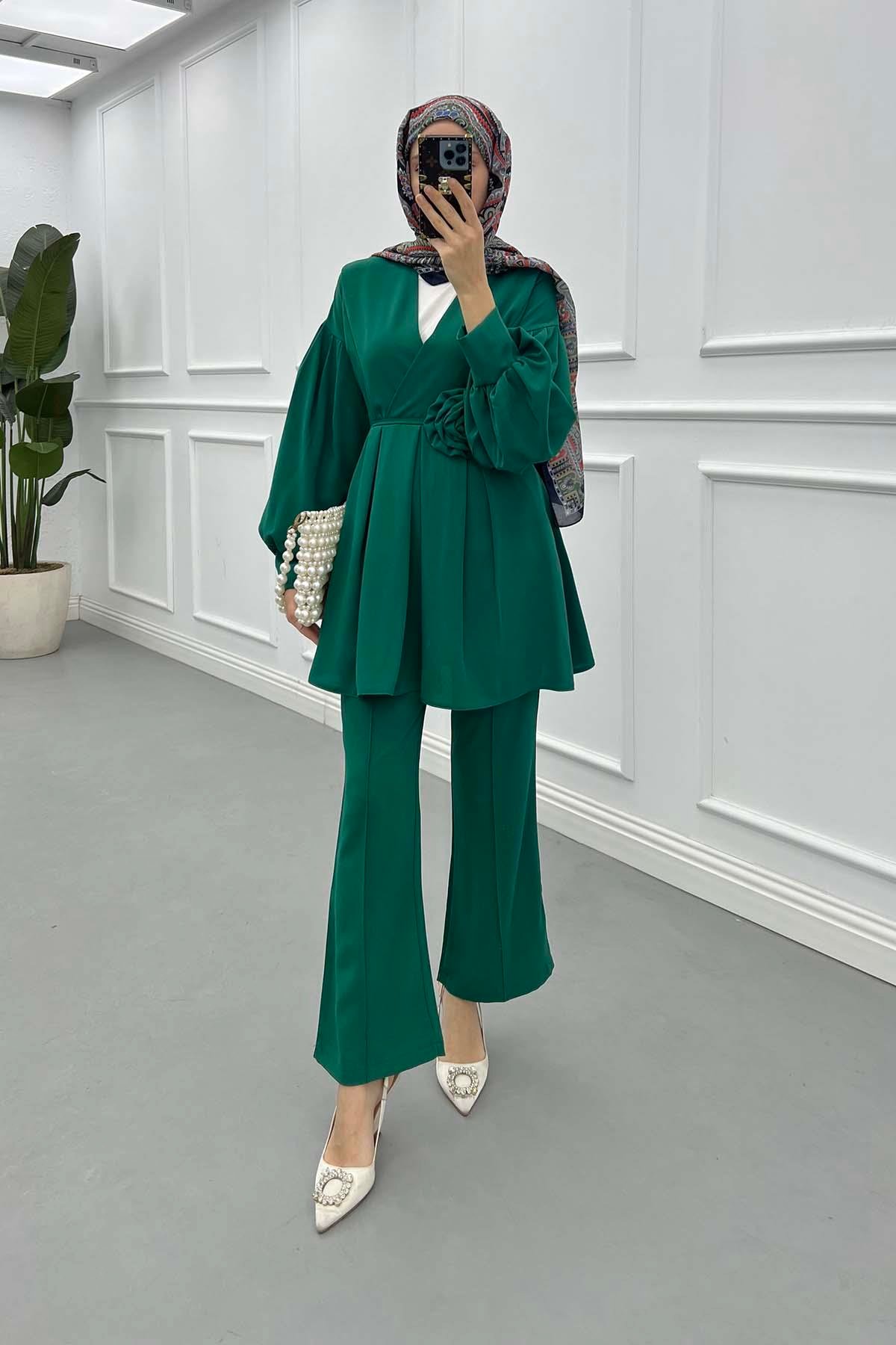 Sare Fashion Rose Belted Trouser Suit Benetton Green