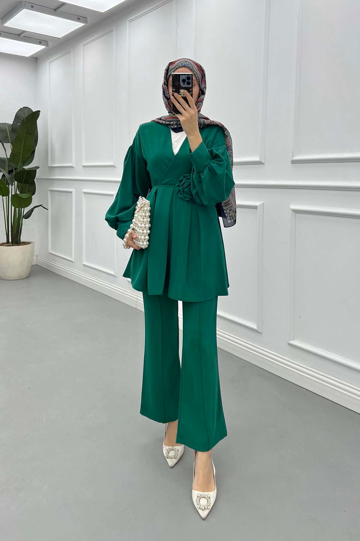 Sare Fashion Rose Belted Trouser Suit Benetton Green
