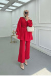 Sare Fashion Rose Belted Trouser Suit Red