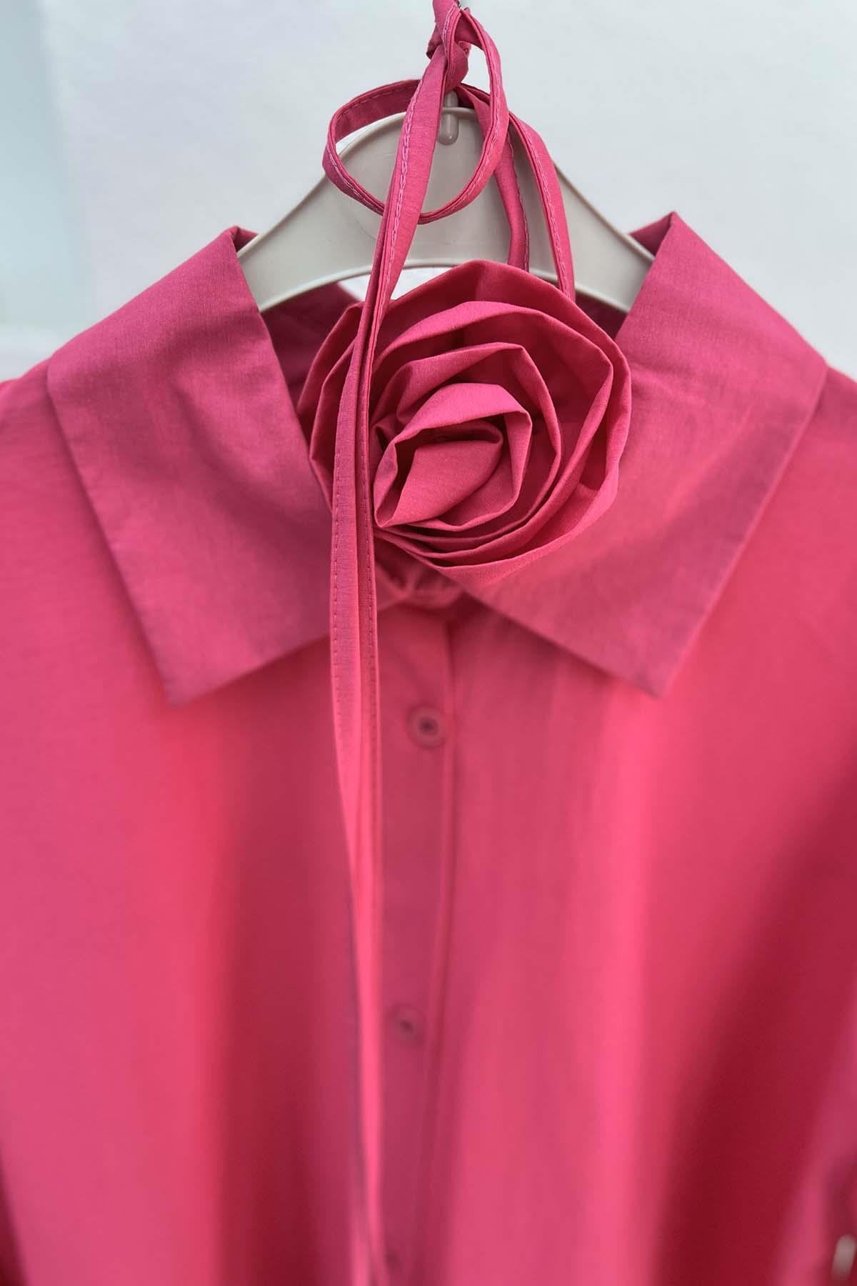 Rose Belted Poplin Tunic Fuchsia