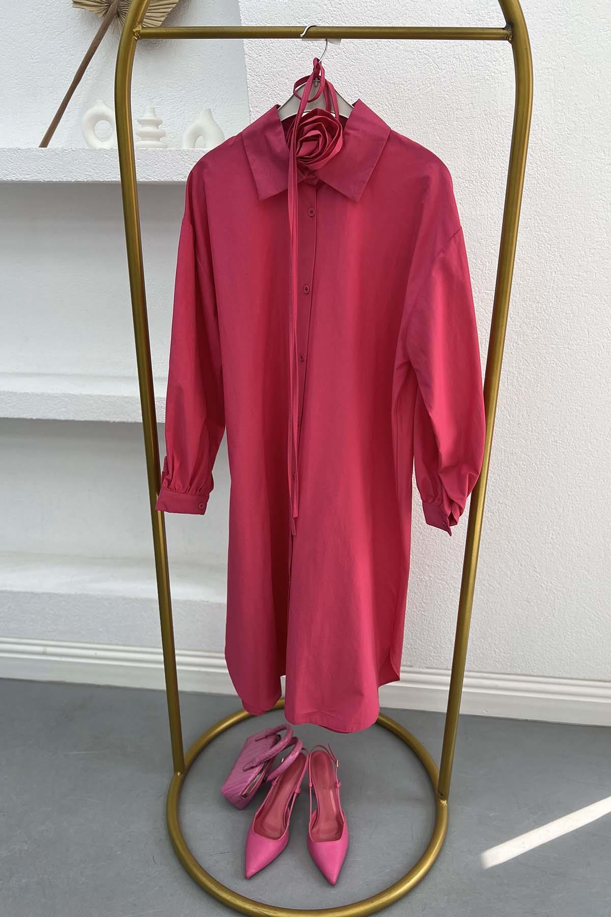 Rose Belted Poplin Tunic Fuchsia