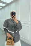 Sare Fashion Lace Striped Shirt Black