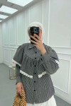 Sare Fashion Lace Striped Shirt Black