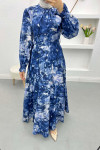 Judge Collar Patterned Dress Navy Blue