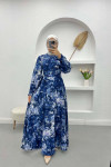 Judge Collar Patterned Dress Navy Blue