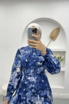 Judge Collar Patterned Dress Navy Blue