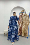 Judge Collar Patterned Dress Navy Blue