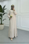 Sare Fashion Grandad Collar Viscose Dress Beige