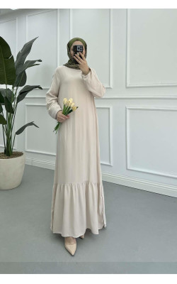 Sare Fashion Grandad Collar Viscose Dress Beige
